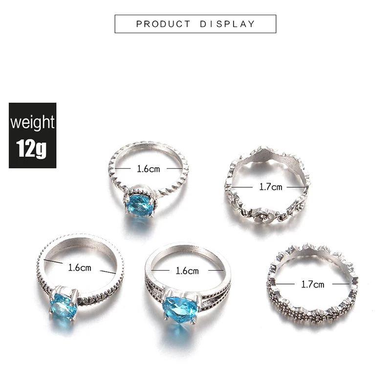 5 шт./компл. синий кубического циркония кольцо с цветами композитный камнем