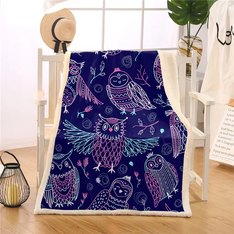 Owl 3 Blesslive Сова шерпа одеяло для кровати Красочные Птицы мягкий плед с рисунком мандалы цветок плюшевые покрывала мультфильм Манта Прямая поставка - Цвет: Owl 3