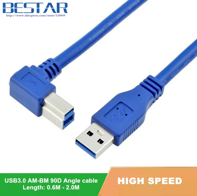 Кабель BM USB3.0 под прямым углом 90 градусов, кабель USB 3,0 А папа AM на USB 3,0 B Type папа 0,6 м 1 м 1,8 м 2 фута 3 фута 6 футов для принтера, сканера HDD