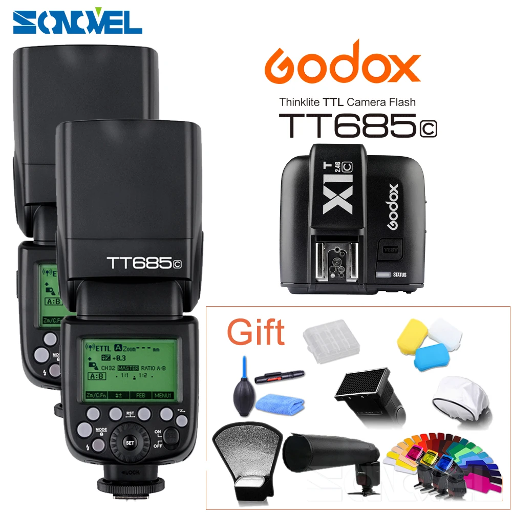 2xgodox TT685C E TTL Вспышка Speedlite 2 4 ГГц высокоскоростной 1/8000s GN60 + X1T C передатчик для Canon 800D