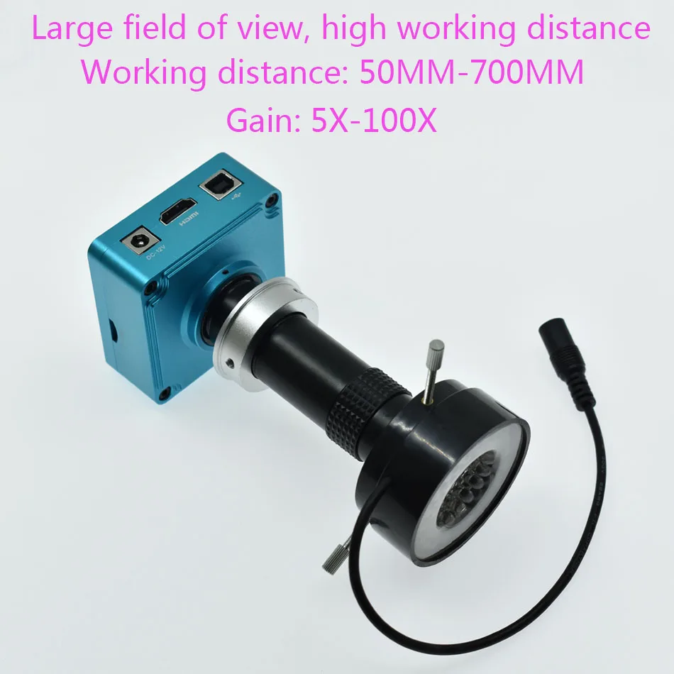 5X-100X with LED Full HD 28MP HDMI 1080 P USB цифровой видео микроскоп Камера+ 130X 180X 300X 400X 600X Регулируемый увеличением c-Крепление объектива - Цвет: 5X-100X with LED