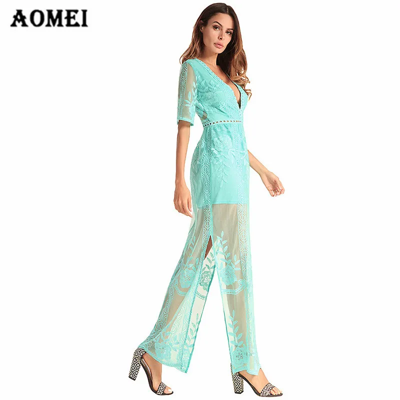 Летнее кружевное платье с v-образным вырезом прозрачное макси для женщин