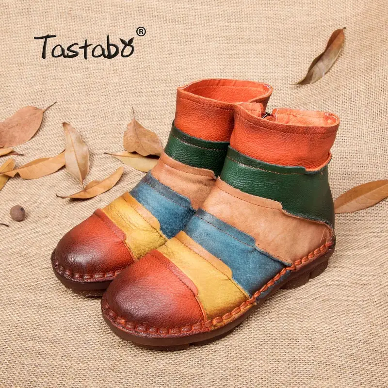 autumn boots 1 Tastabo/Ботинки martin; ботильоны из натуральной кожи; винтажная Повседневная обувь; фирменный дизайн; женские ботинки ручной работы в стиле ретро размера плюс - Цвет: autumn boots 1