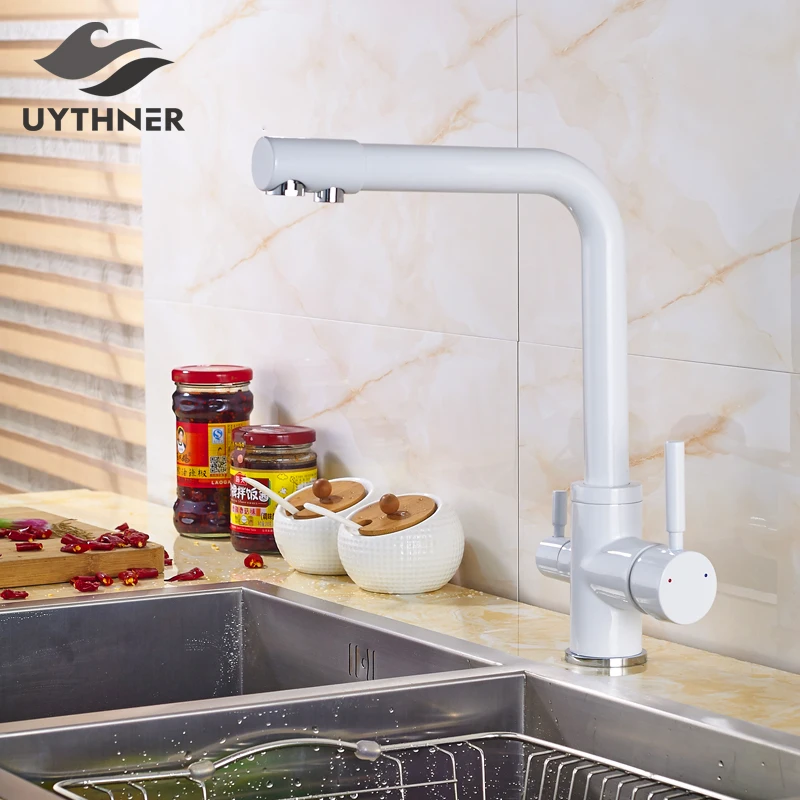 Uythner Новый Белый крашеный кухонный кран Pur для воды раковины с одним отверстием