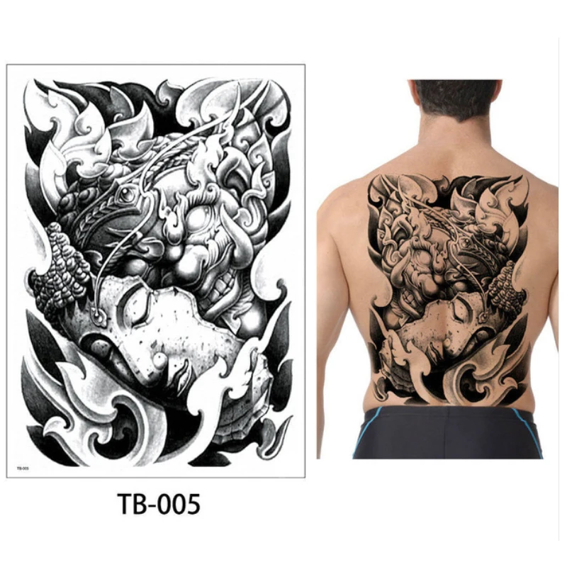 

Super large Full back tattoo black Buddha Devil Mask designs Waterproof Temporary Tattoo Sticker cool men tattoo body art party