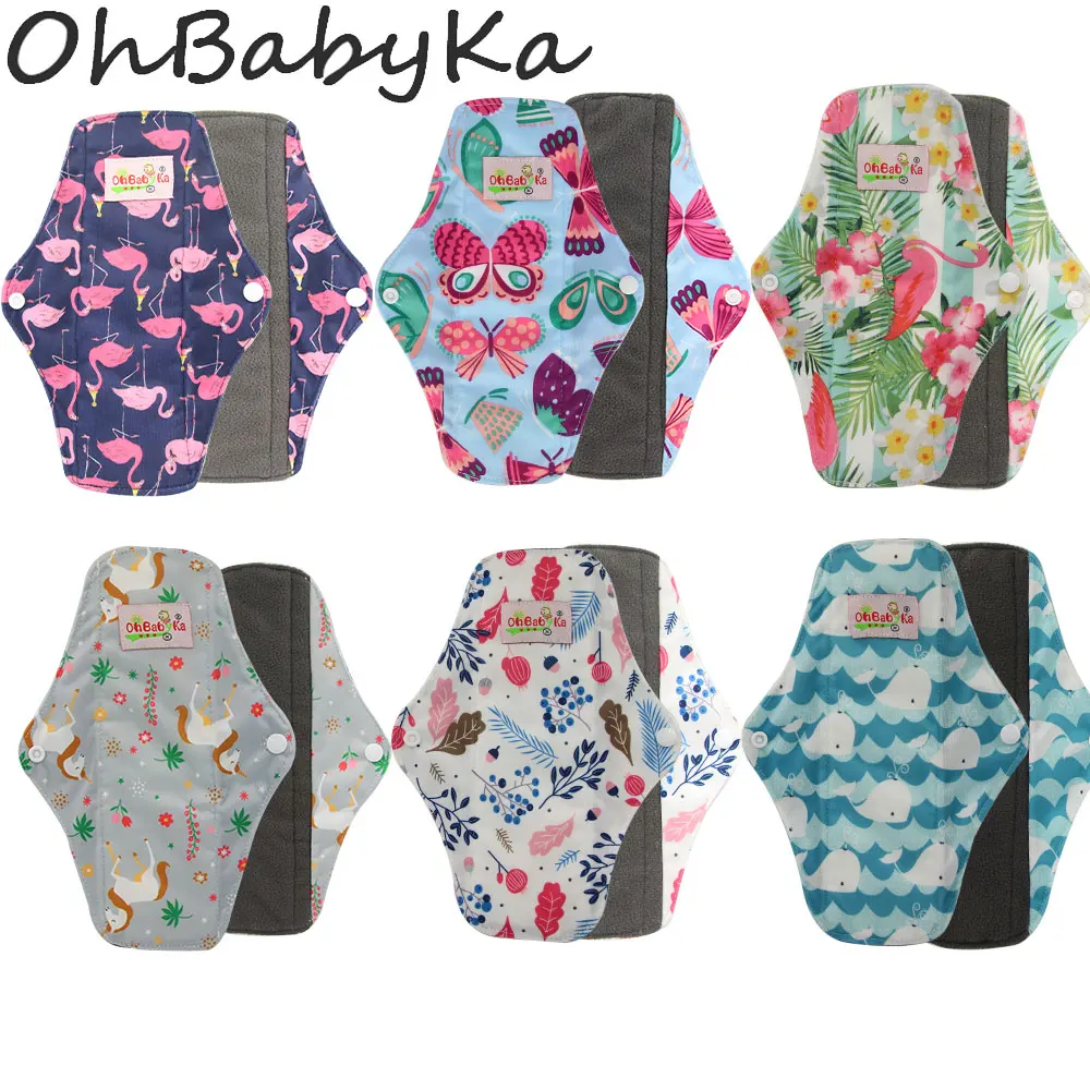 Ohbabyka женская гигиеническая прокладка менструальные салфетки прокладки бамбуковый уголь дневной коврик с принтом персонажа женские менструальные женские прокладки Размер M