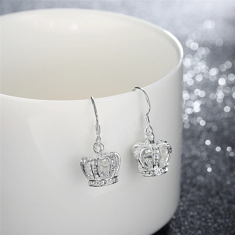 Женские серьги подвески DOTEFFIL свадебные вечерние с короной из стерлингового