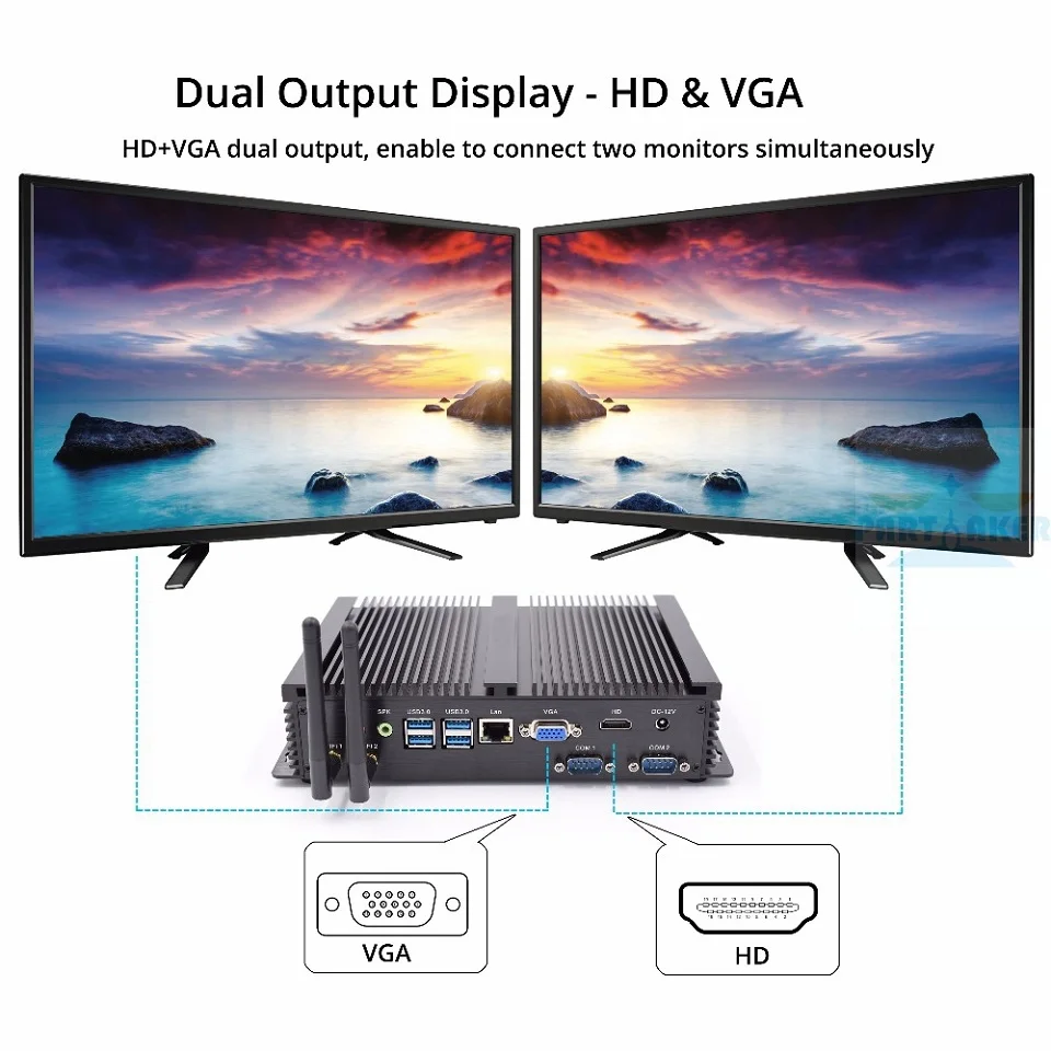 Безвентиляторный мини ПК i5 4200U i3 4010U i7 4500U промышленный компьютер 24 часа работы 2* COM HDMI VGA двойной дисплей Wifi 4 к HD HTPC