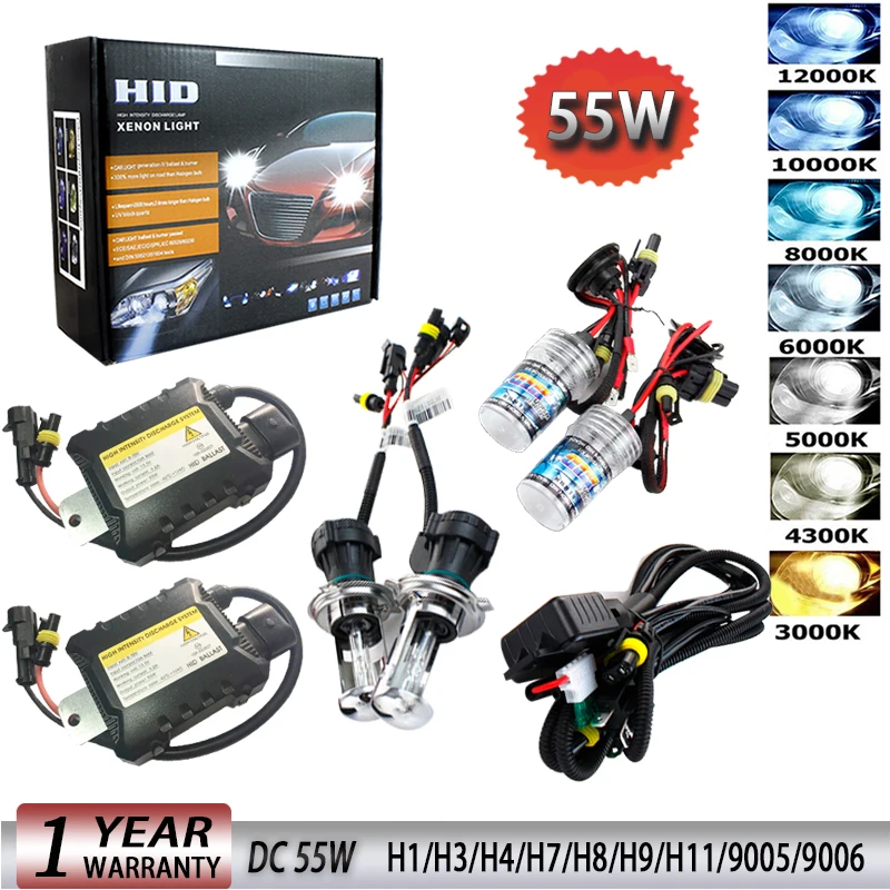 DC 55Вт Hid Xenon комплект H1 H3 H4 H8 H7 H11 9005 9006 9007 H13 автомобильный светильник источник 3000K 4300k 6000k 8000k 1000k HID преобразователь головной светильник лампы