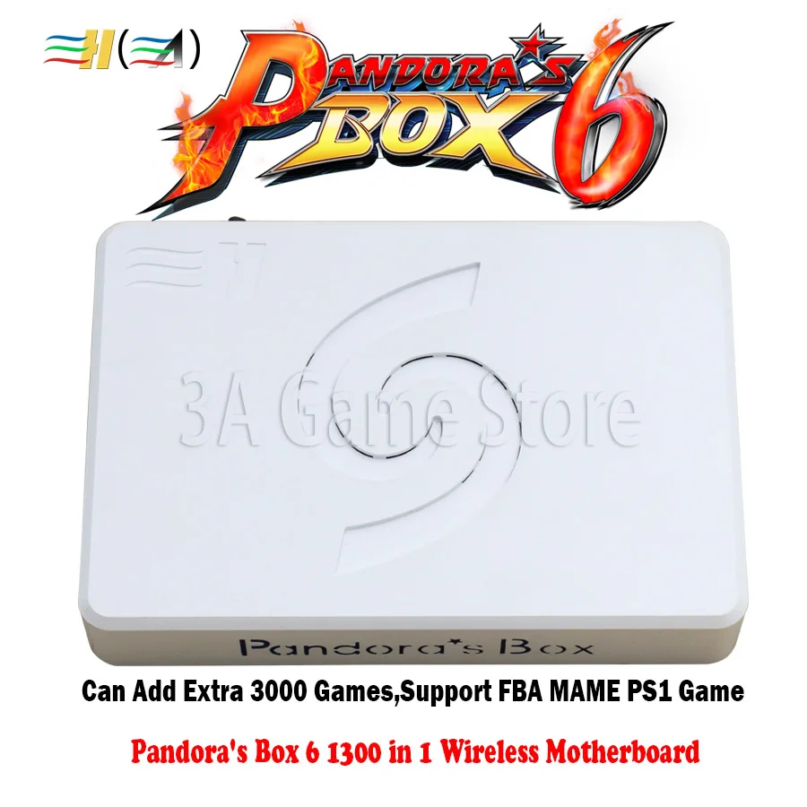 Pandora Box 6 1300 в 1 беспроводная Консоль 2 игрока беспроводной джойстик аркадный контроллер Джойстик может добавить 3000 игр fba mame ps1 3d