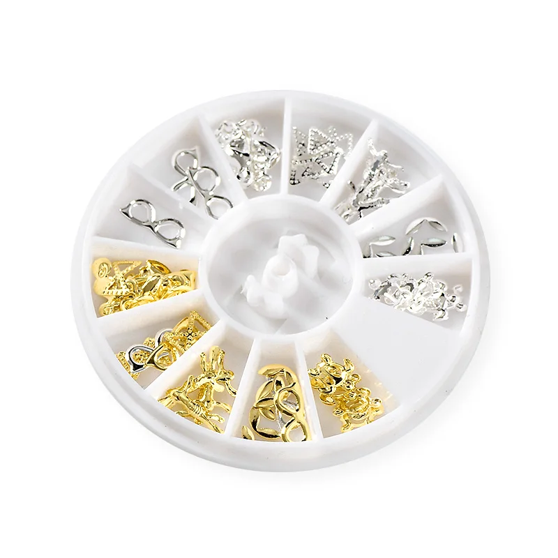 Металлические украшения для дизайна ногтей 1 коробка золотого серебряного цвета