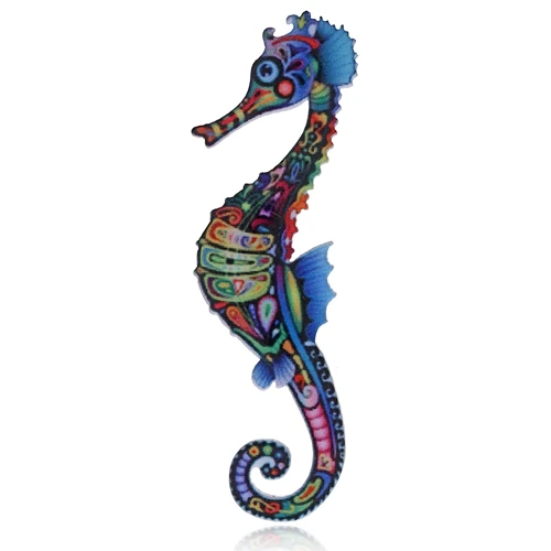 sea horse RINHOO, акриловая брошь в виде кошки, совы, змеи, булавка для женщин, цветочный принт, дельфин, винтажные аксессуары для воротника, модное ювелирное изделие, броши - Окраска металла: sea horse