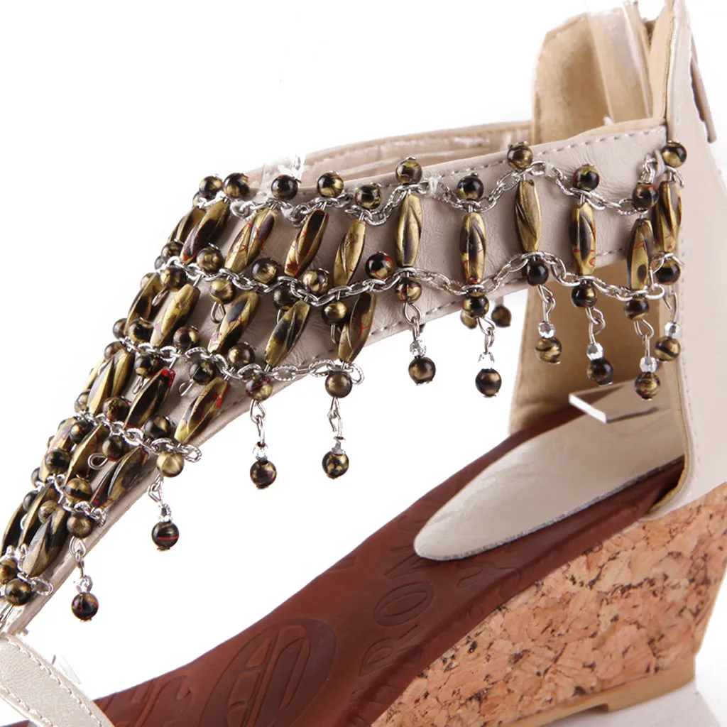 Женские римские сандалии SAGACE этническая обувь на танкетке с молнией и бахромой в