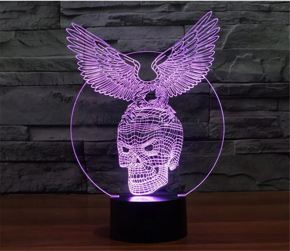 3D Оптическая иллюзия череп орел визуализация LED Искусство Скульптура ночные