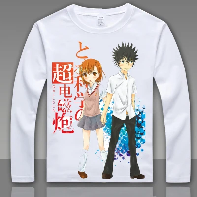 Модная футболка Toaru Kagaku no Railgun Misaka Mikoto для косплея, футболка с длинным рукавом, аниме топы футболки для мужчин и женщин, футболка L004 - Цвет: 2