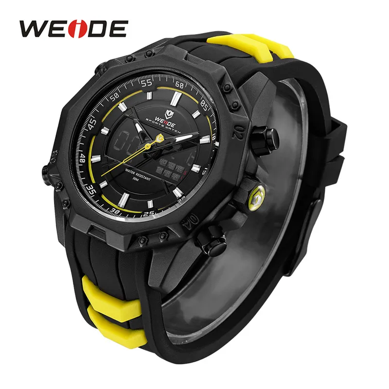 WEIDE военные кварцевые цифровые Авто Дата мужские спортивные часы силиконовый ремешок наручные часы Relogio Masculino Montres Hommes Relojes - Цвет: Black -Yellow