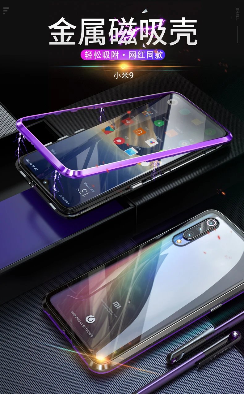 Металлический магнитный чехол для Xiaomi mi 9 mi 9, чехол, стеклянный чехол на заднюю панель, чехол s для Xiaomi mi 9, чехол+ Гидрогелевая пленка для Xiao mi 9