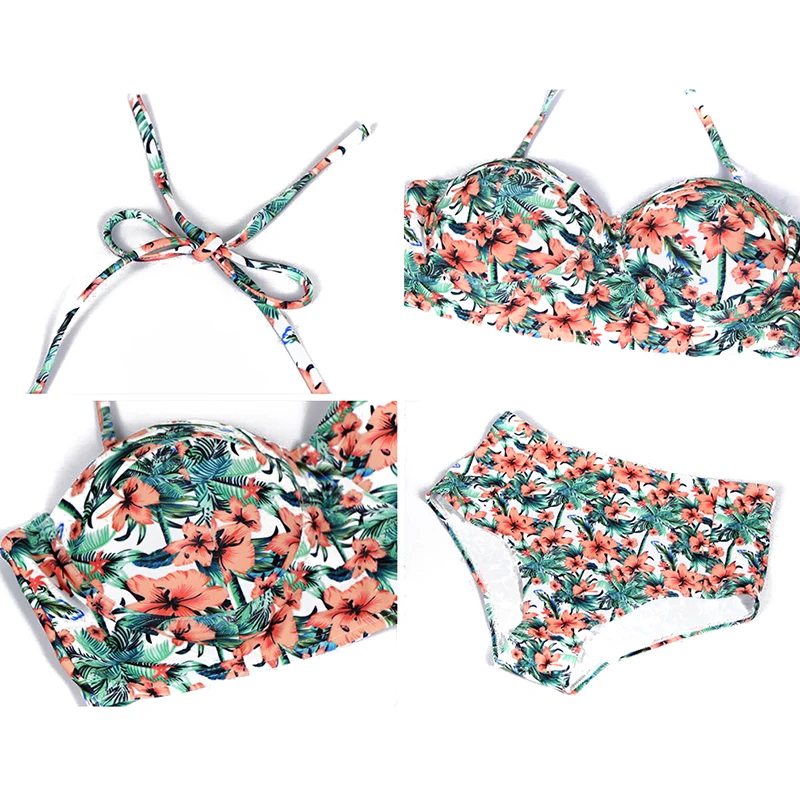 Женский модный сексуальный раздельный купальник пуш-ап с цветочным принтом