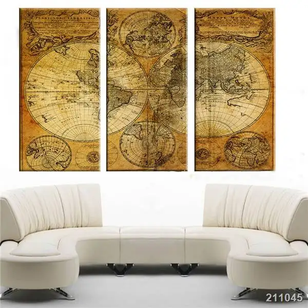 

3 Panels Vintage World Map Wall Painting Printed Canvas Painting Home Decor Wall Art Wall Pictures For Living Room Unframed