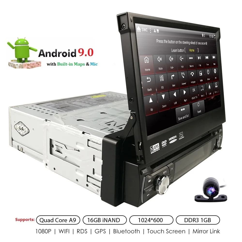 Универсальный 1 din Android 9 четырехъядерный автомобильный dvd-плеер gps Wifi BT Радио BT 1GB ram 16GB ROM16GB 4G SIM сетевой руль DAB