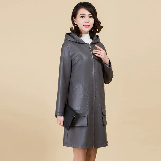 Женские кожаные куртки и пальто Yuixnfeng черные серые большие размеры длинный