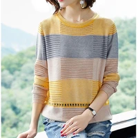 women hollow out pullover summer cool ladies knitted crochet tops casual yellow jumper knit korea striped female knitwear