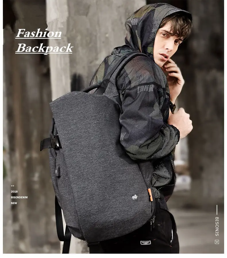 BISON DENIM мужской рюкзак для 15,6 дюймов, рюкзак для ноутбука, USB, Большой Вместительный модный рюкзак для подростков, рюкзак N2794