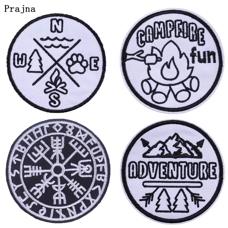 

Prajna Mountain Camp Patches DIY Embroidered Iron on Patch for Clothing Hippie Adventure Stickers on Clothes Compass UFO Decor F