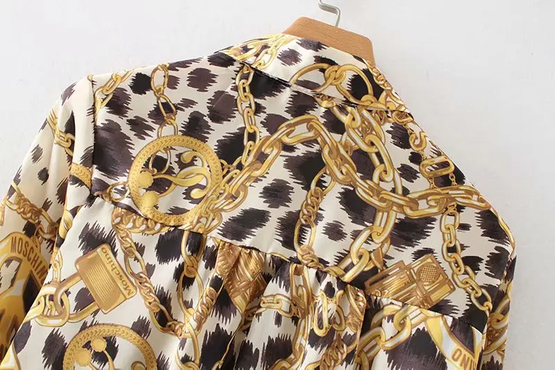 ASDS для женщин печати свободная блузка с длинным рукавом лацканами See Through рубашки