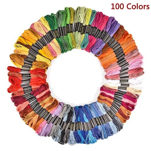 100PCS Threads Набор разноцветных игл для вышивания, набор ниток для вышивания, набор для вязания, набор для рукоделия, Швейные аксессуары с пинцетом - Цвет: 100PCS Threads