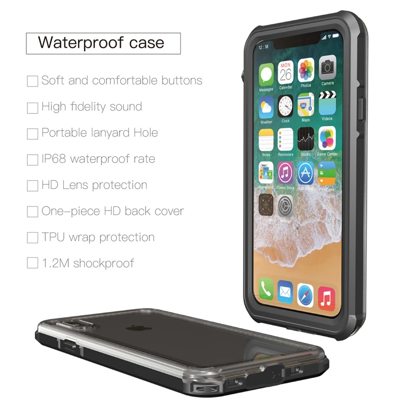 100% водонепроницаемый чехол для iPhone X XS ударопрочный плавания и дайвинга открытый