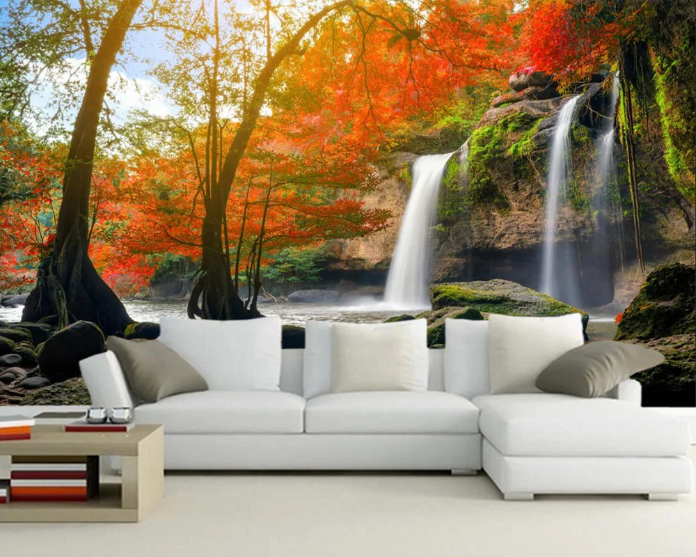 Papel де parede водопады камни деревья Crag Moss природа фото обои кофейня гостиная диван