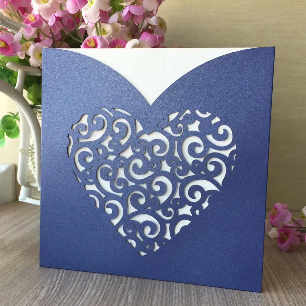 

100Pcs Heart Design Party Wedding Invitations Cards Birthday Greeting Post Cards Gift Card Invitation Laser Cut Pearl Paper card