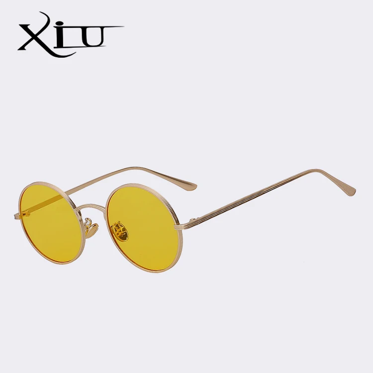 XIU новые брендовые дизайнерские круглые женские солнцезащитные очки, винтажные мужские солнцезащитные очки, модные мужские очки, роскошные качественные UV400 - Цвет линз: Gold w sea yellow