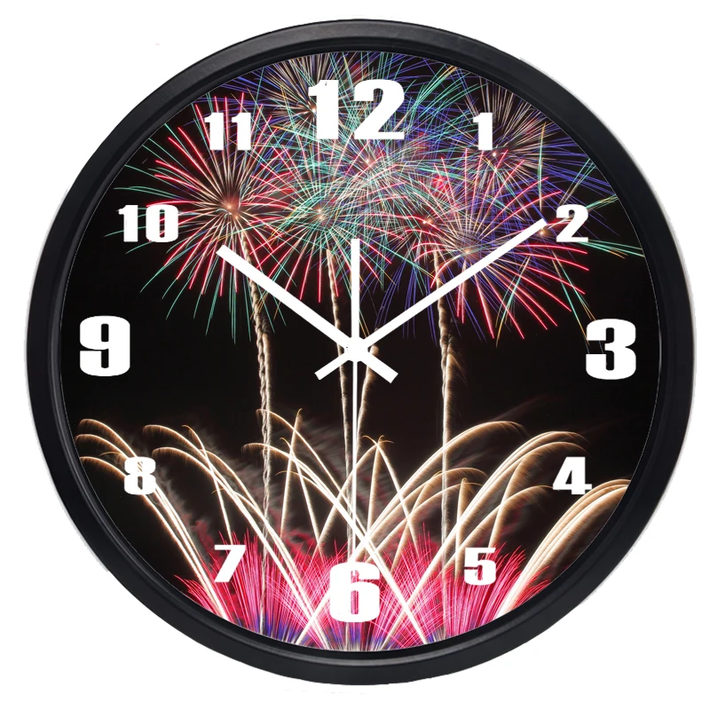 Яркие настенные часы в виде фейерверка с ночным небом домашний декор бесшумные