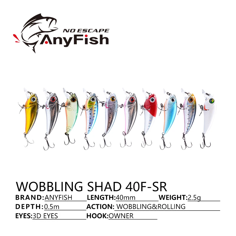 ANYFISH WOBBLING SHAD 40F-SR жесткая приманка для рыбалки 4 см 2 5 г с рыболовными крючками