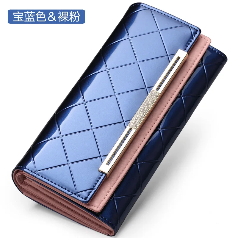 blue Роскошные женские кошельки, длинные кошельки с застежкой, кошельки из натуральной кожи с узором в виде сетки, дизайнерский клатч, Женский кошелек для денег, кредитный держатель для карт - Цвет: blue