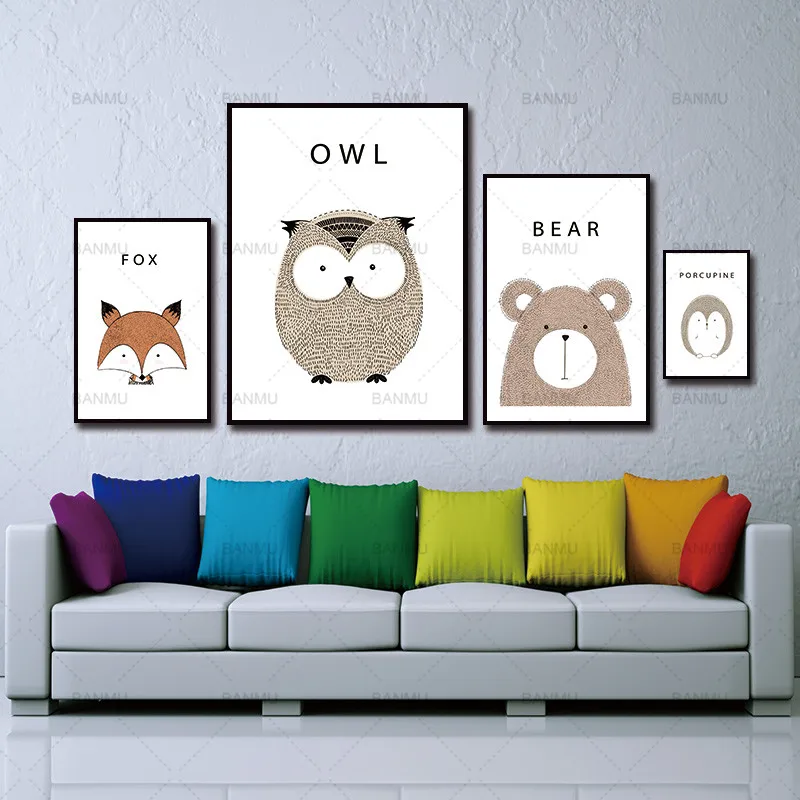 Картина на холсте Настенная картина с принтом животных постер мультяшная