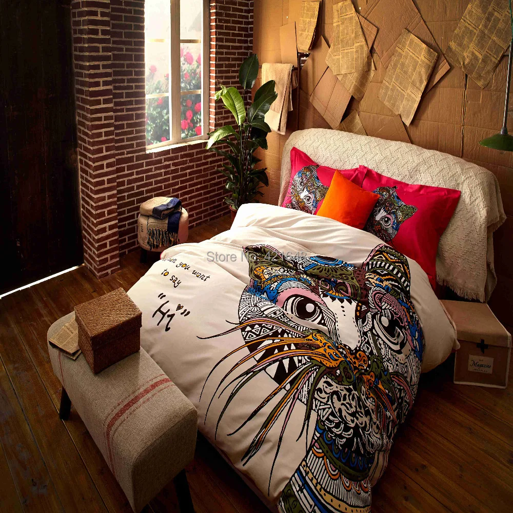 Бесплатная доставка! набор постельного белья с котом/оленем/лошадью единорогом 4