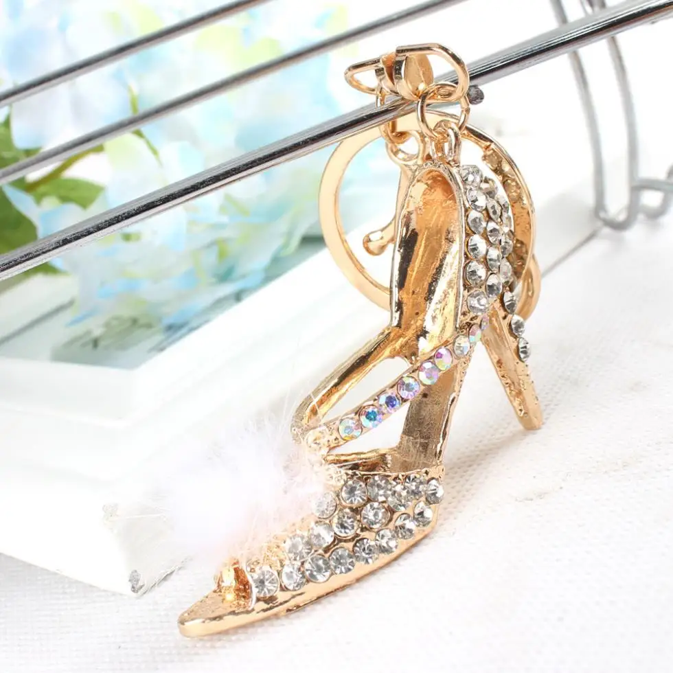 W Shoe брелок на высоком каблуке с белыми перьями кристаллами Подвеска сумка