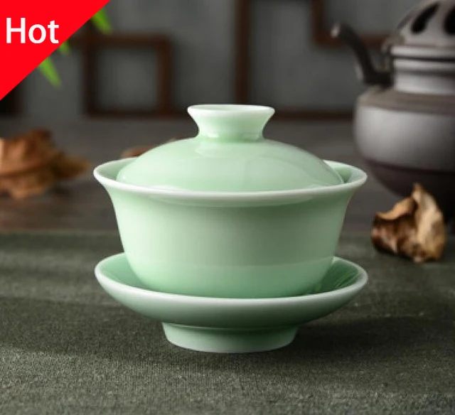 Китайский Селадон gai wan чайный набор из костяного фарфора чайная чашка Dehua gaiwan