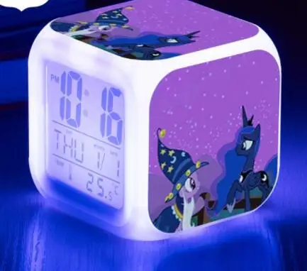 Синий Pinkie Pie светодиодный светильник с будильником и цифровыми часами, 7 цветов, часы со вспышкой, игрушки, термометры календари, часы, повтор, сенсорный - Цвет: Синий