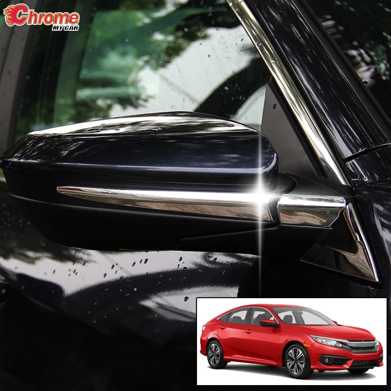 

Car Styling Chrome Door Side Rear View Mirror Rearview A Pillar Strips Cover Trim Decoration For Honda Civic 2016-2018 2019 2020