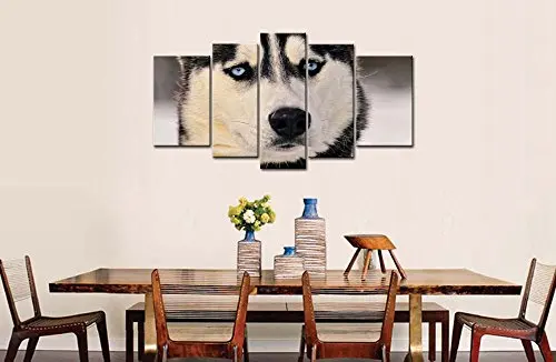 

5 Pieces Wall Art Painting Siberian Husky With Blue Eyes Pictures Prints On Canvas Animal The Picture Decor Printing For Bedroom