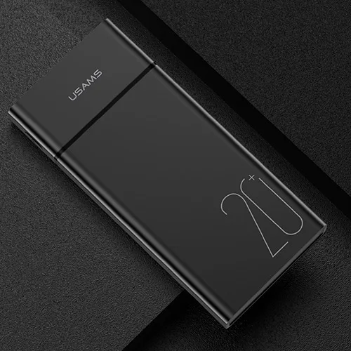 USAMS 20000mAh power Bank 2.1A быстрая зарядка банк питания для iPhone samsung Xiaomi Двойной вход и выход Внешняя батарея повербанк - Цвет: Black