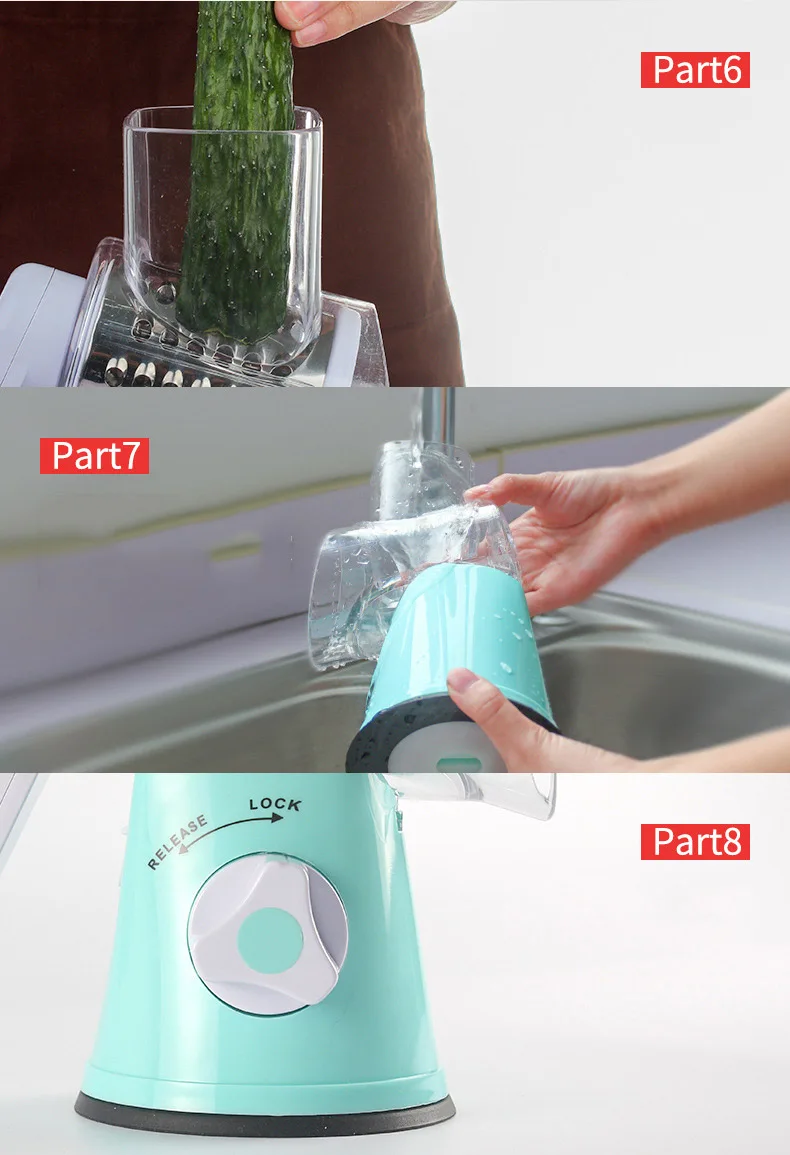 Manual Hand Safe Grater Vegetable Cutter Peeler Cutting Dicer Spiralizer Slicer Chopper 3 Interchangeable Round Rotary Blades