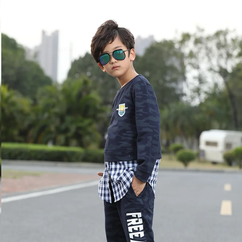 Детский комплект одежды для мальчиков костюм из 2 предметов толстовка с фальш