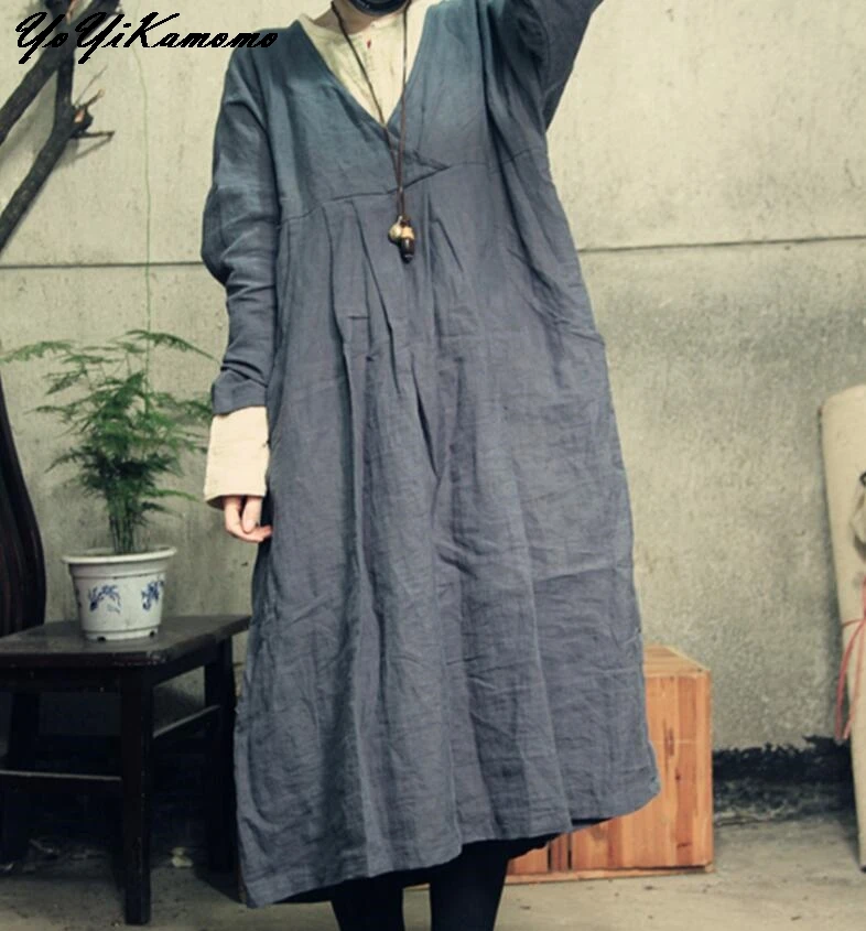Платье YoYiKamomo женское Осеннее длинное с длинным рукавом в стиле ретро|linen dresses