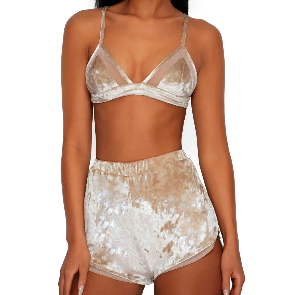 Повседневный Бархатный комплект из двух предметов укороченный топ на тонких