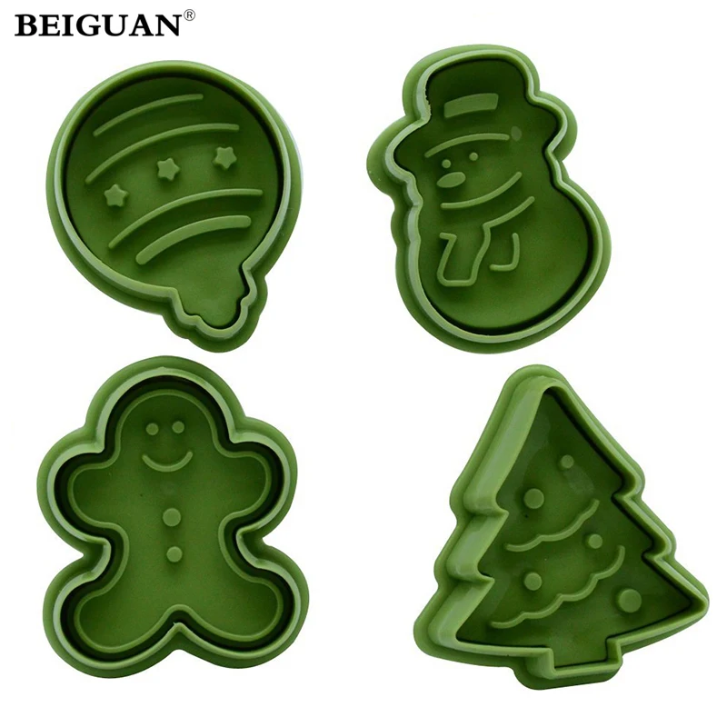4 шт./компл. пресс для печенья поршень формочки Рождество Снеговик сосна 3D